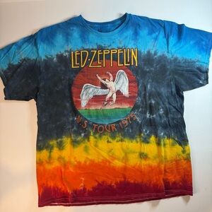 Led Zeppelin US Tour 1975 Tie Dye T Shirt Mens XL Vintage Rock Concert